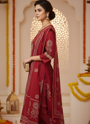 Designer Maroon Embroidered Kurta with Dupatta