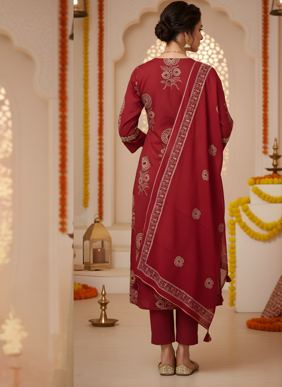 Aaronee Women’s Maroon Cotton Ethnic Wear