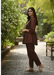 Casual Brown Cotton Co-ord Set by Aaronee