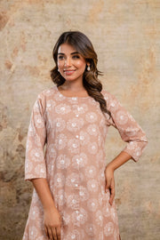 Pure cotton A-line kurta with white flower print