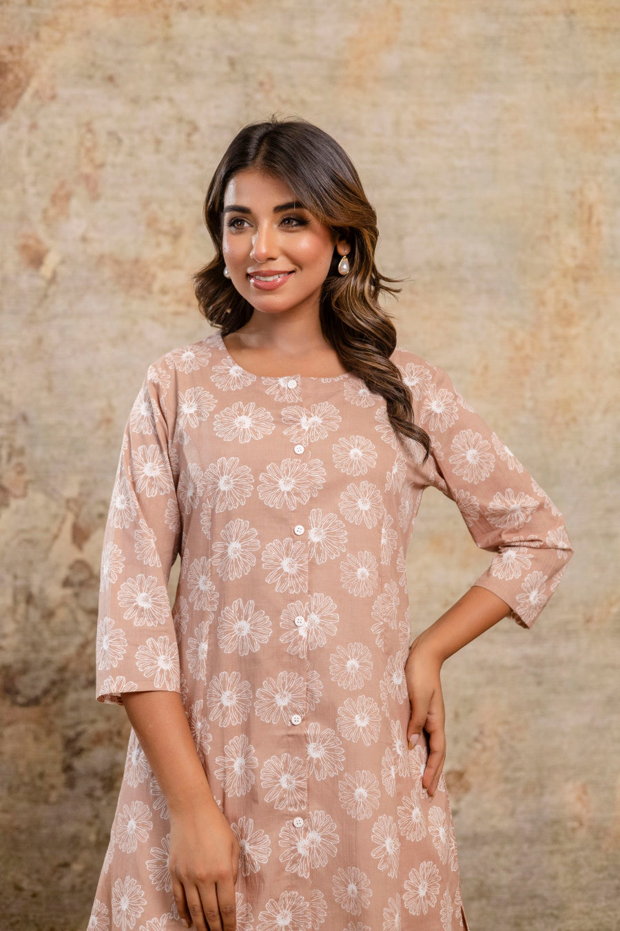 Pure cotton A-line kurta with white flower print