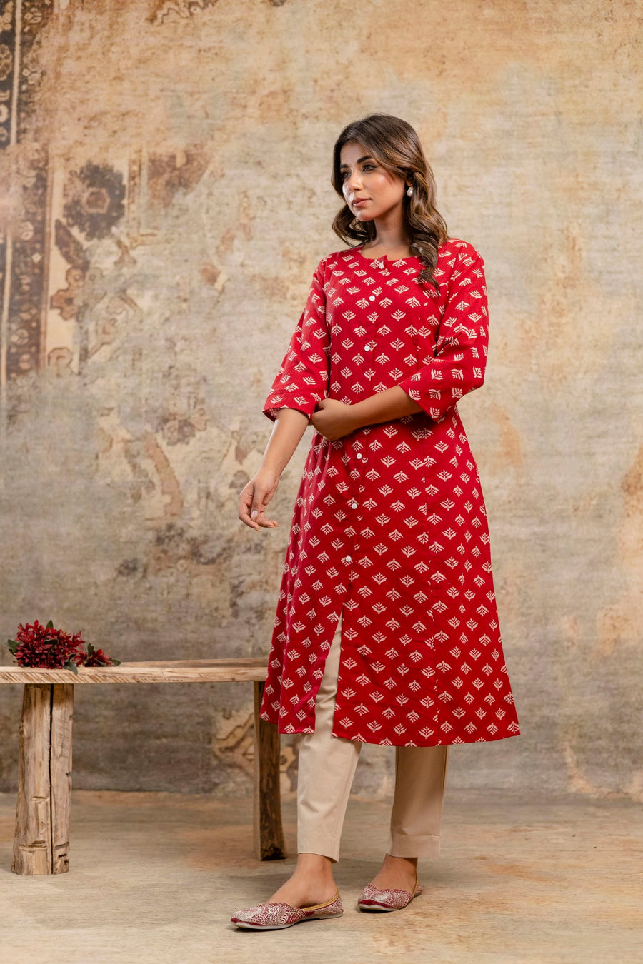Stylish Women’s Kurta in Maroon with Beige Pants