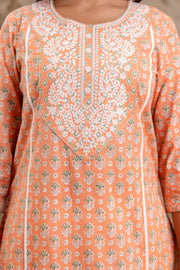 Elegant Pure Cotton Dupatta Set with Embroidered Yoke & Dupatta - Peach/Pink | Aaronee