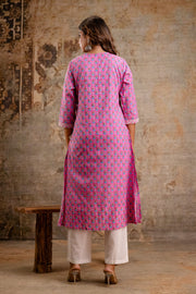 Elegant Pure Cotton Dupatta Set with Embroidered Yoke & Dupatta - Peach/Pink | Aaronee