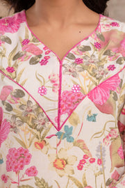 Cream Floral Printed Pure Cotton Kurta Set for Women – Aaronee Casual & Festive Wear
