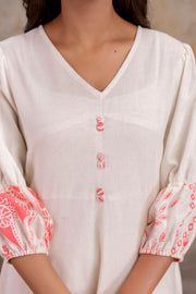 Elegant Off-White Cotton Midi Dress with Peach Animal Print – Aaronee