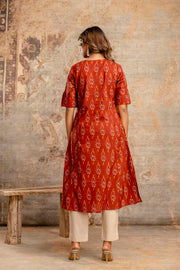 Rust Ikat Print Pure Cotton Kurta for Women – Aaronee Ethnic Wear