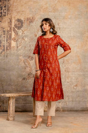 Jaipur-style rust printed cotton kurta