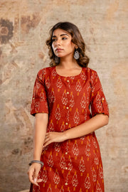 Aaronee pure cotton rust kurta front view