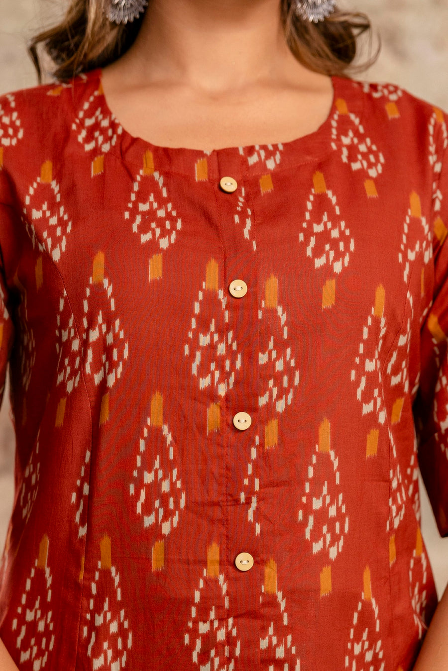 Three-quarter sleeve ethnic cotton kurta