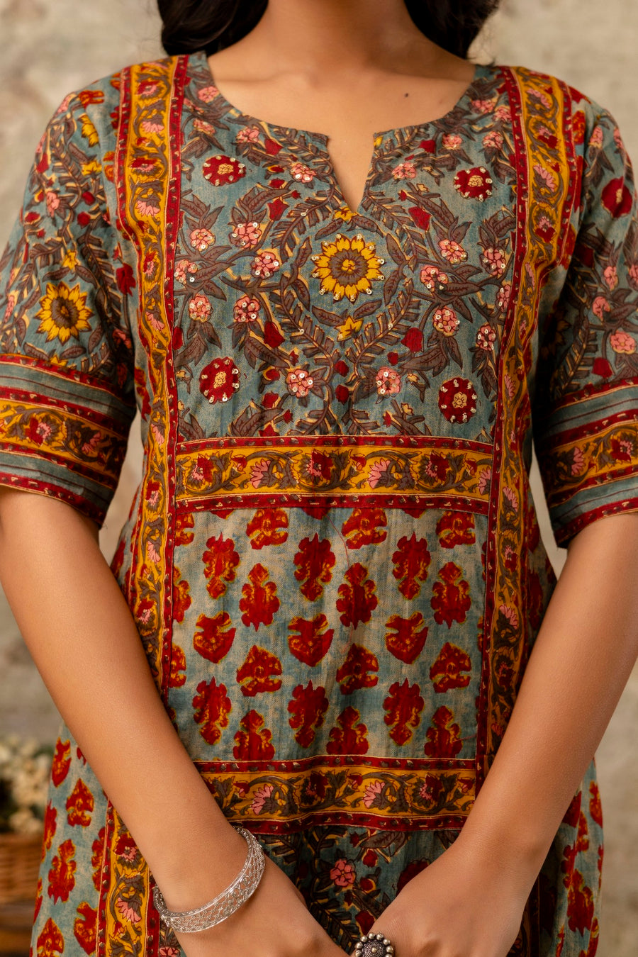 Aaronee Pure Cotton Mughal Print Dupatta Set – Traditional Multi-Panel Ethnic Suit for Women