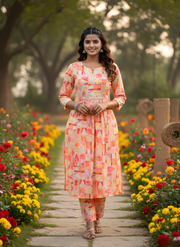 Abstract Print Kurti Set for Women