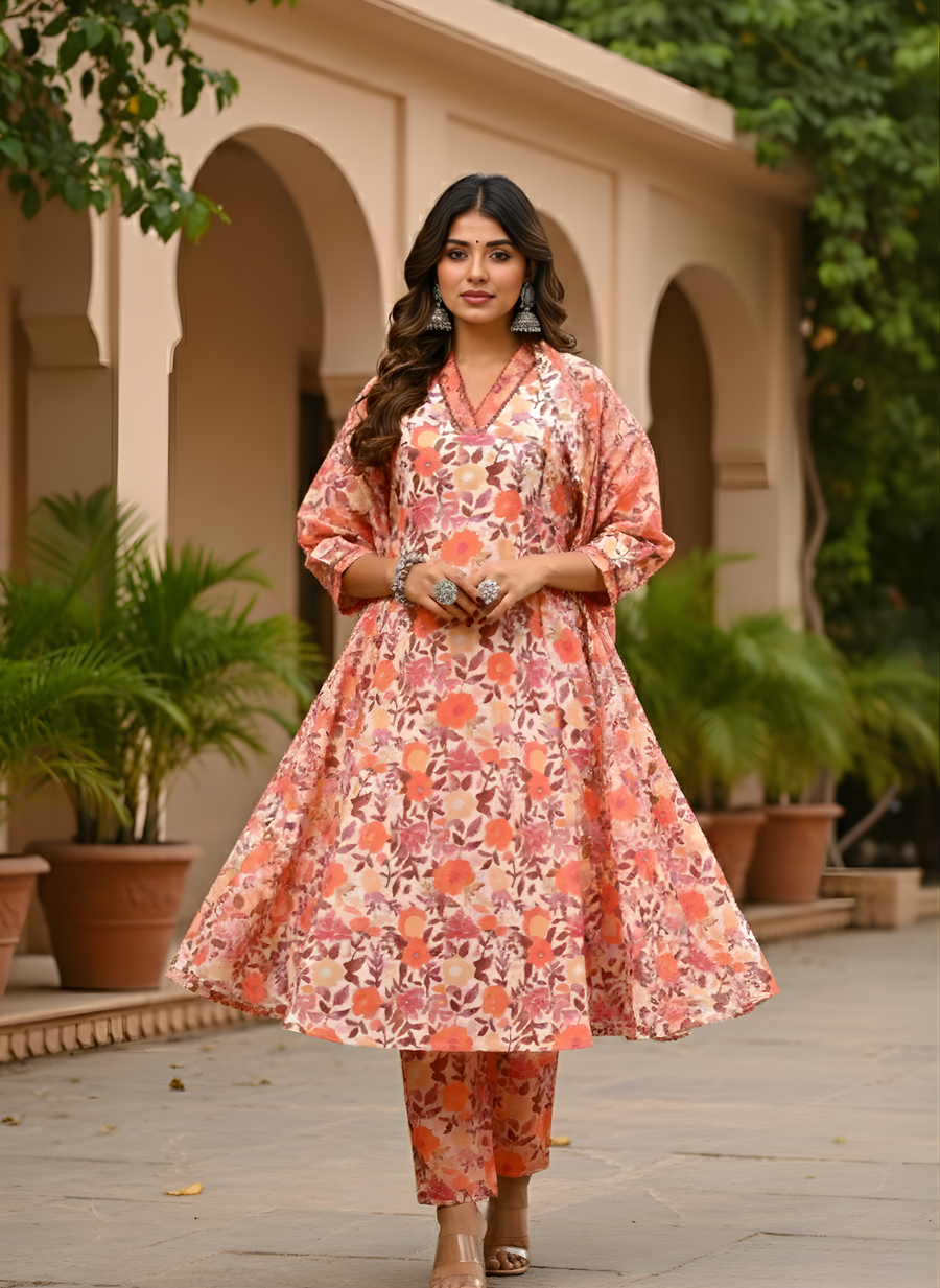 Women’s Cotton Floral Print Kurta Pant Set
