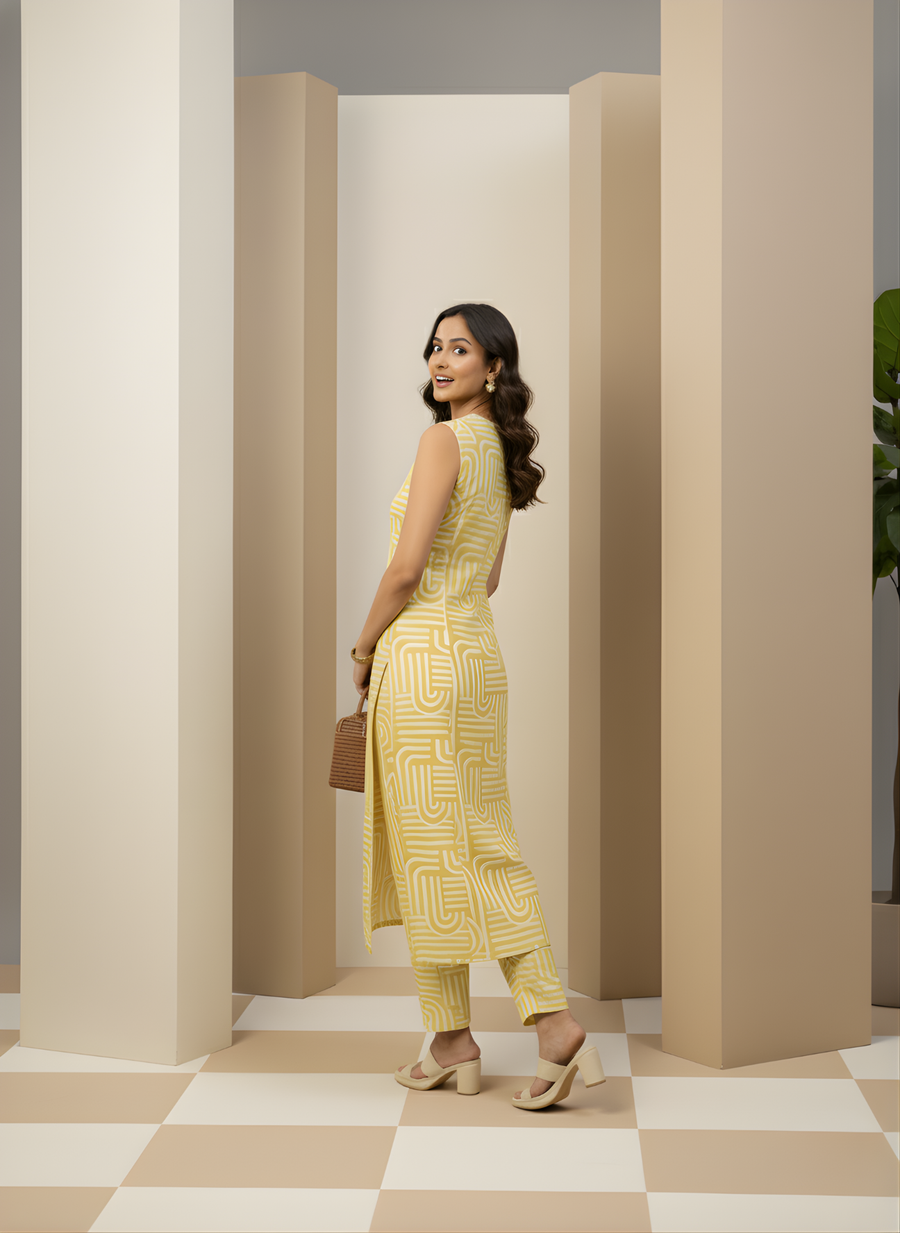 Bright Yellow Rayon Kurta Set for Women – Stylish Ethnic Wear by Aaronee