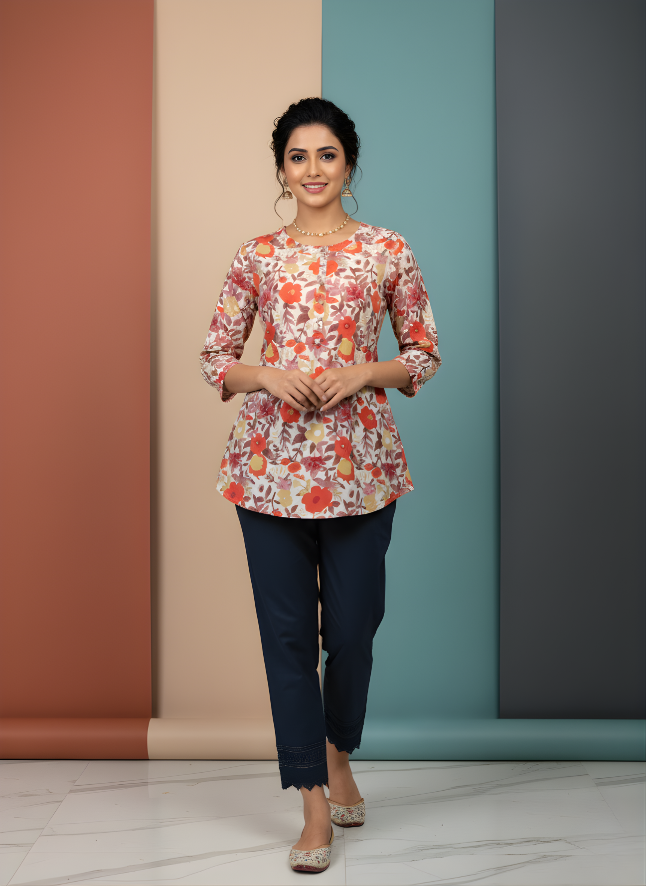 Floral printed cotton top for women by Aaronee