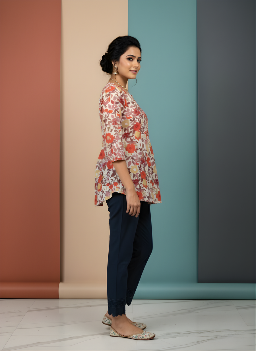 Elegant multi-color floral top Jaipur collection