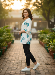 Stylish V-neck printed cotton top for ladies