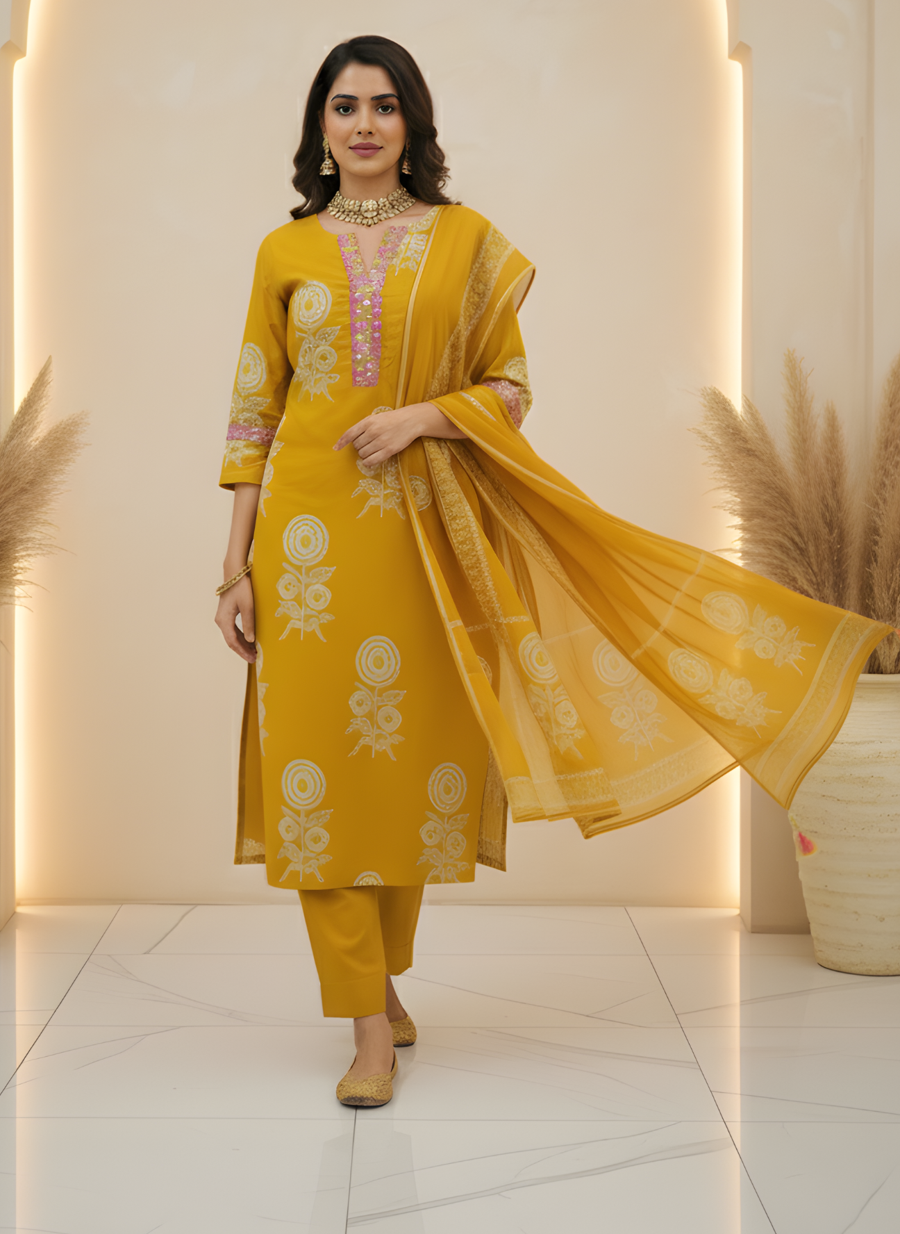 Pure Cotton Mustard Yellow Kurta Set for Women