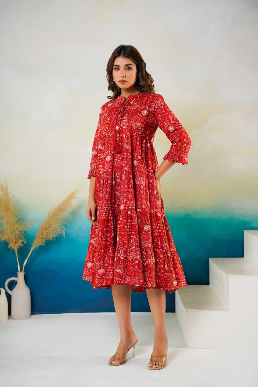 Aaronee Casual Red Middy Dress