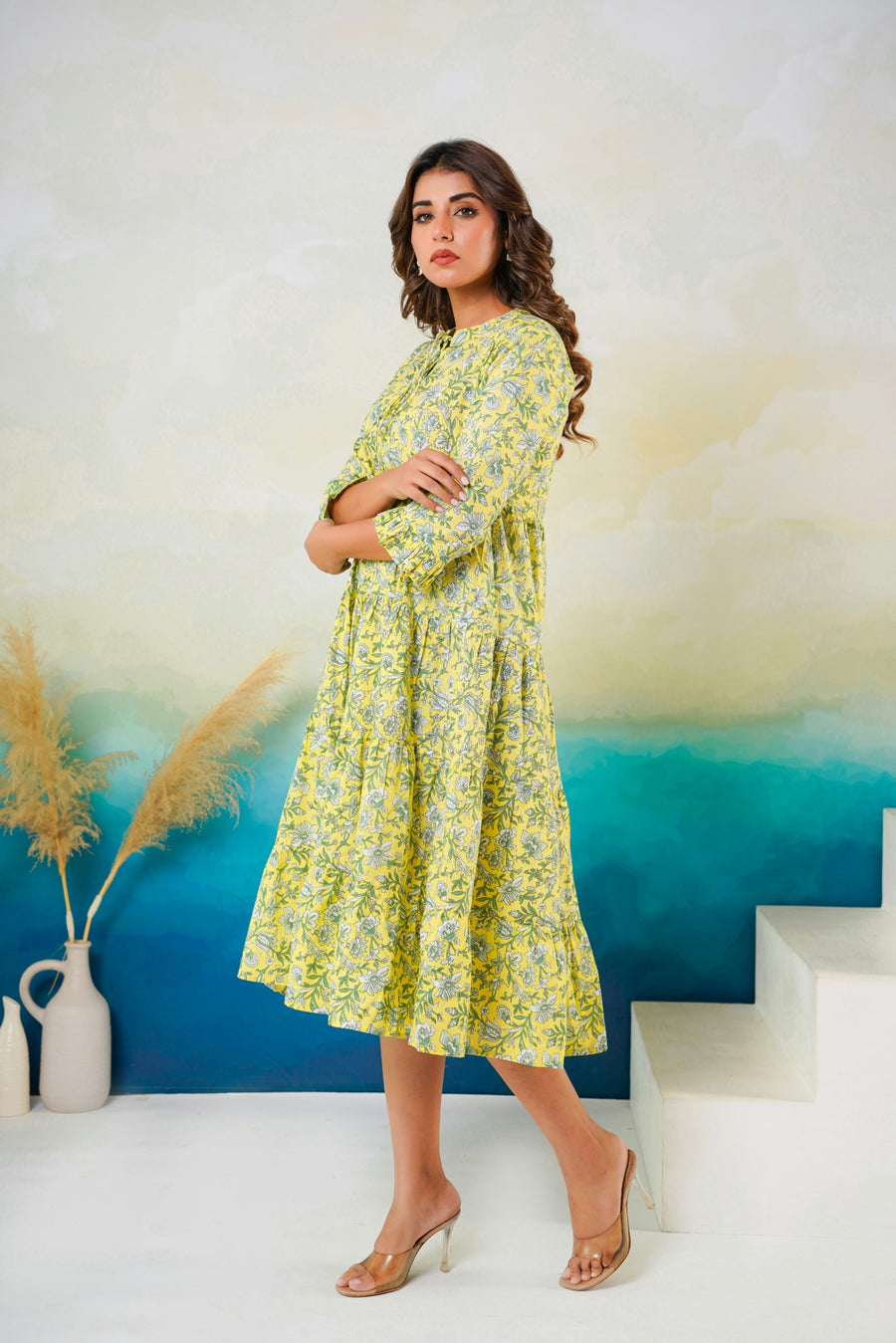 Aaronee Summer Mustard Printed Dress