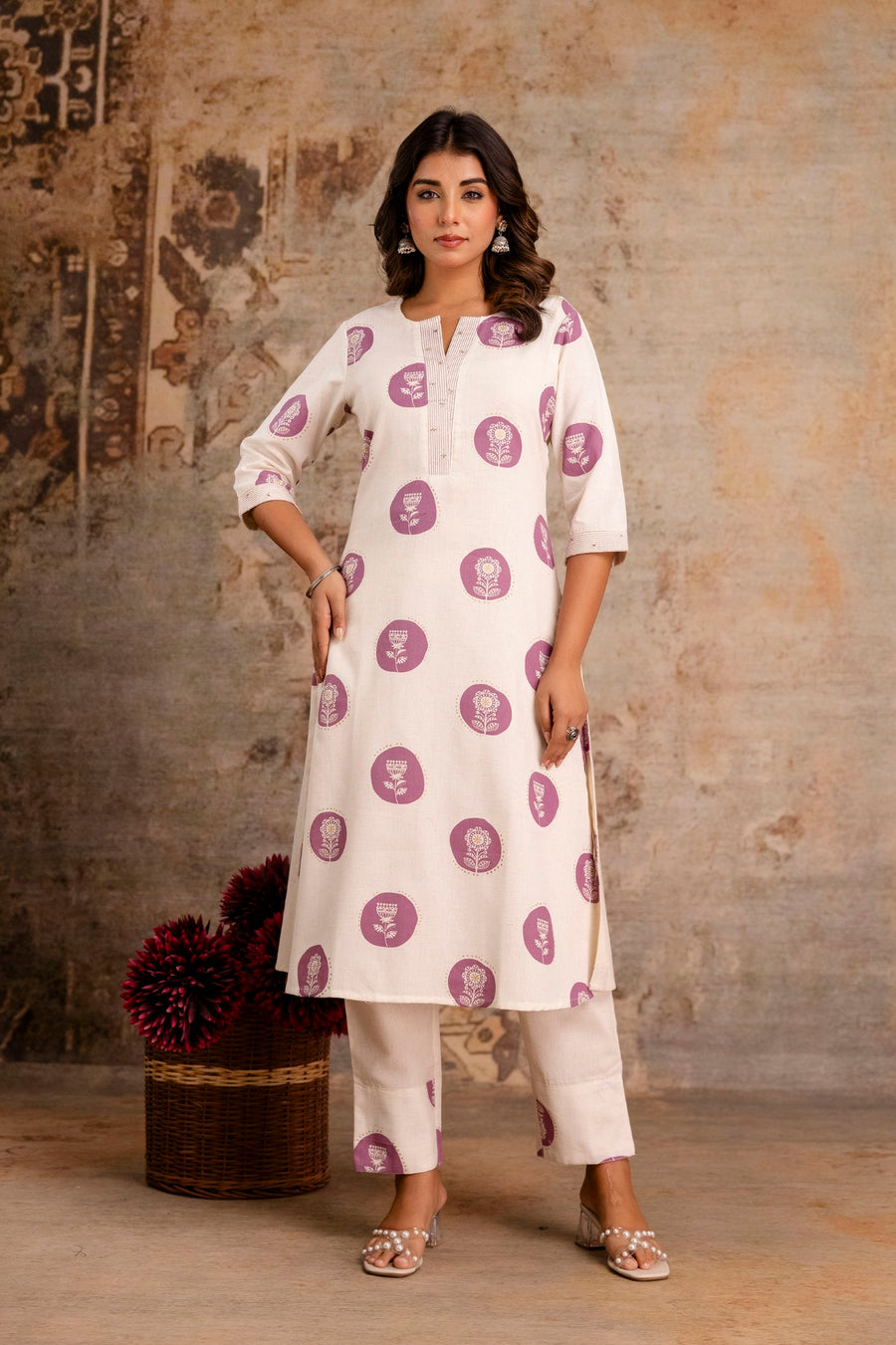 Aaronee lavender floral print kurta set for women