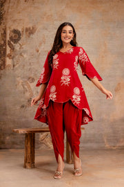 Asymmetrical hemline kurti with tulip pants
