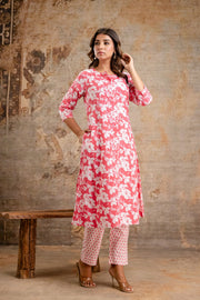 Casual wear floral cotton kurti set for women