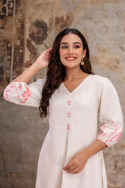 Comfortable off-white printed cotton dress