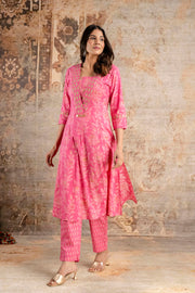 Elegant Pink Floral Pure Cotton Kurta Pant Set for Women – Aaronee Ethnic Wear