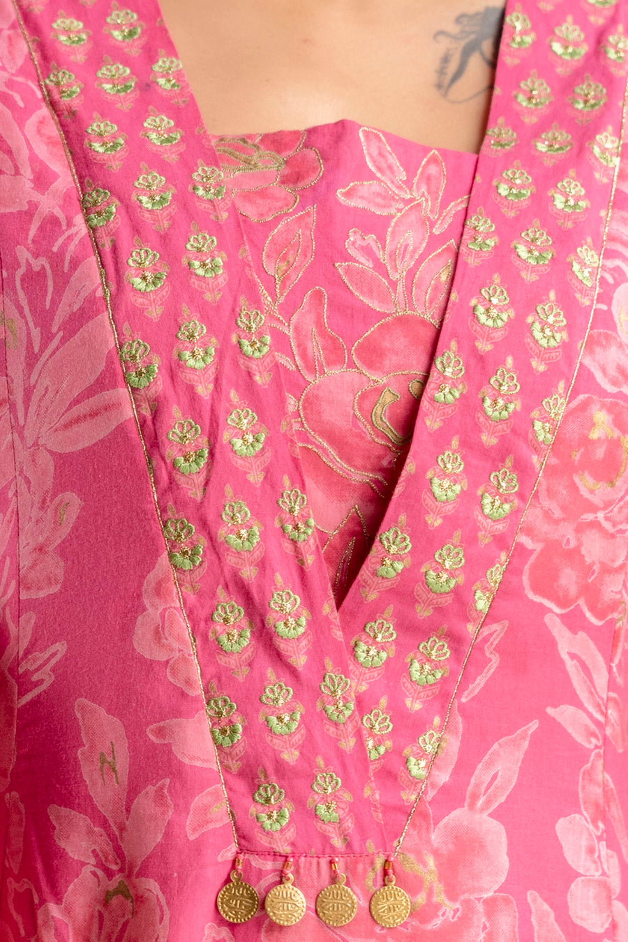 Elegant Pink Floral Pure Cotton Kurta Pant Set for Women – Aaronee Ethnic Wear