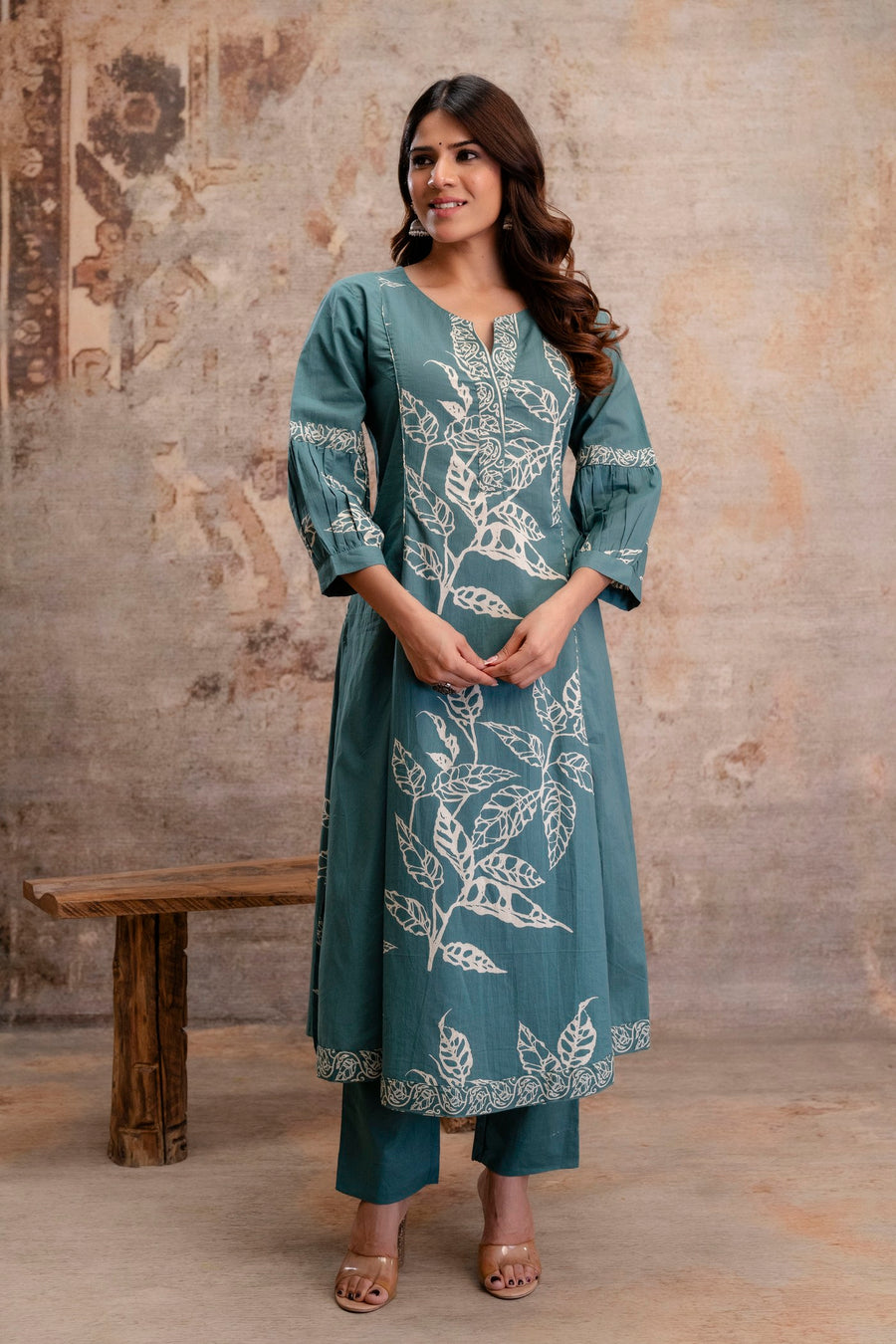 Aaronee Pure Cotton BLue Printed Dupatta Set – Elegant Handblock Style Ethnic Suit for Women