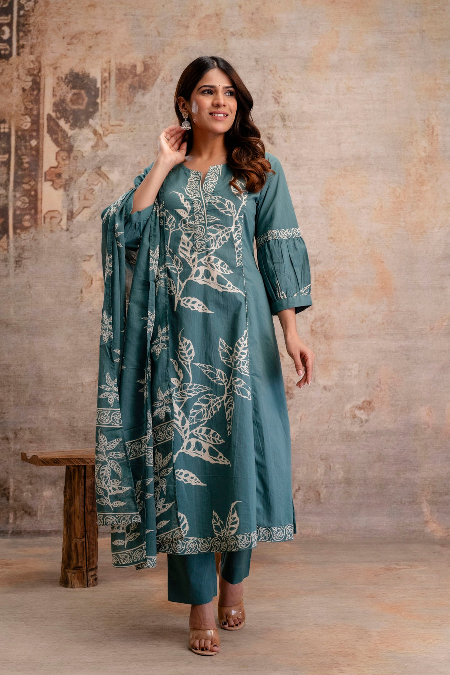 Aaronee Pure Cotton BLue Printed Dupatta Set – Elegant Handblock Style Ethnic Suit for Women