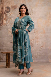 Aaronee Pure Cotton BLue Printed Dupatta Set – Elegant Handblock Style Ethnic Suit for Women