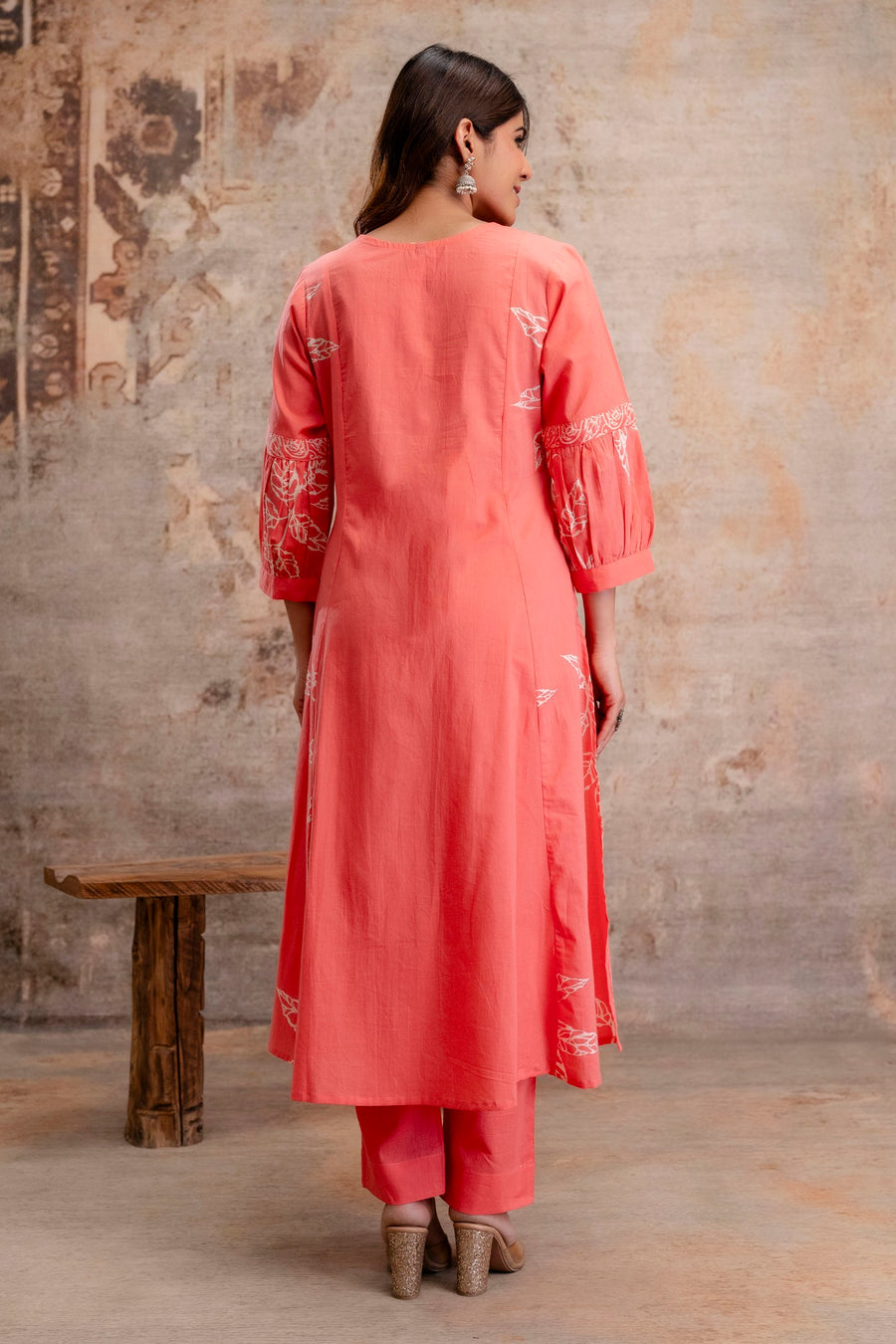 Aaronee Pure Cotton Pink Printed Dupatta Set – Elegant Handblock Style Ethnic Suit for Women