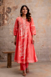 Aaronee Pure Cotton Pink Printed Dupatta Set – Elegant Handblock Style Ethnic Suit for Women