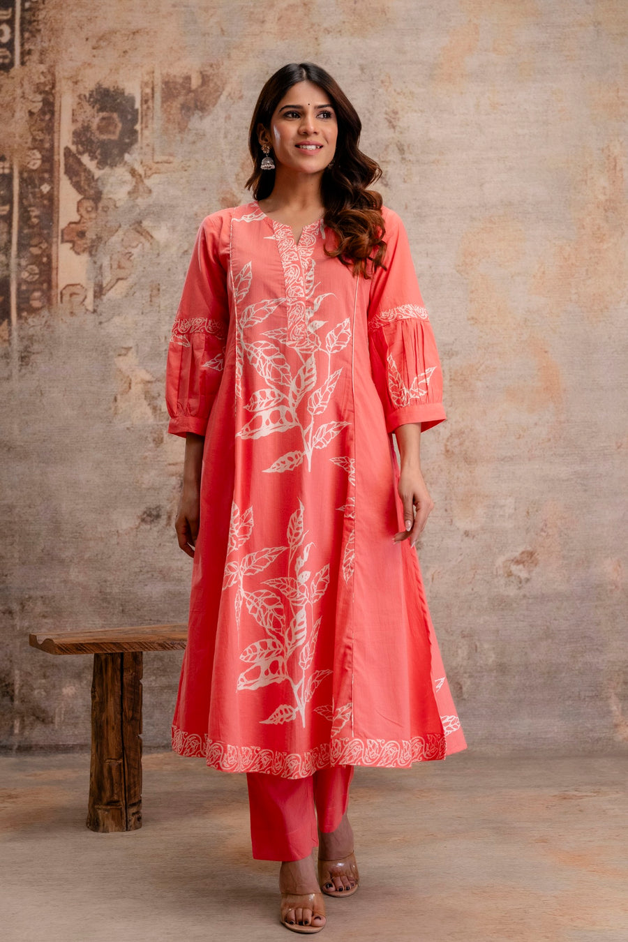 Aaronee Pure Cotton Pink Printed Dupatta Set – Elegant Handblock Style Ethnic Suit for Women