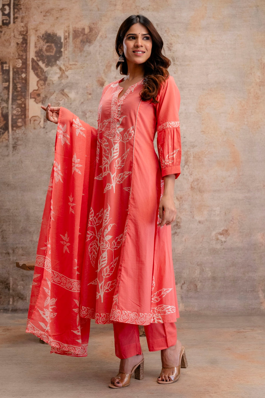 Aaronee Pure Cotton Pink Printed Dupatta Set – Elegant Handblock Style Ethnic Suit for Women