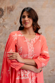 Aaronee Pure Cotton Pink Printed Dupatta Set – Elegant Handblock Style Ethnic Suit for Women