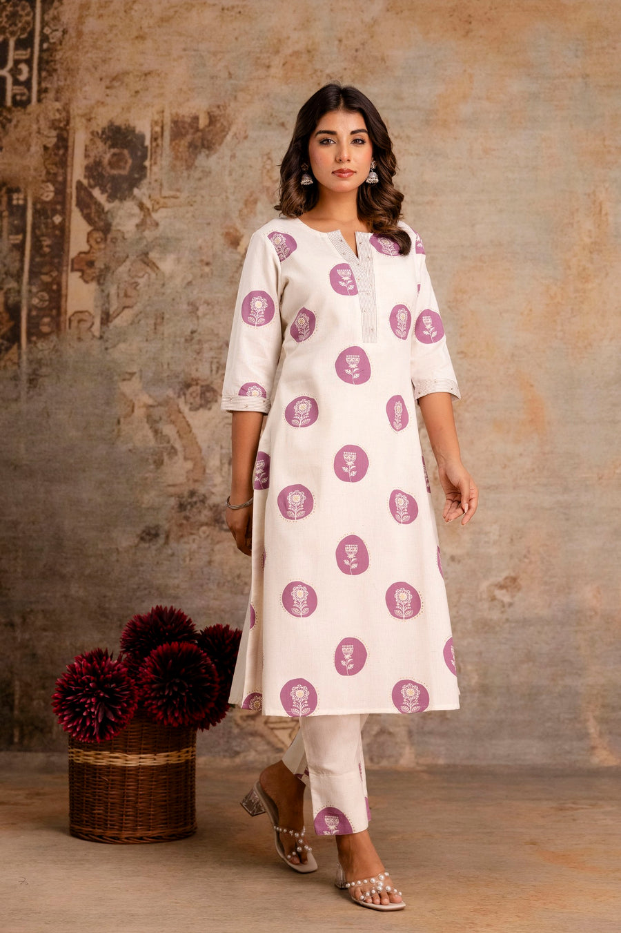 Front view of ethnic cotton flex kurta set