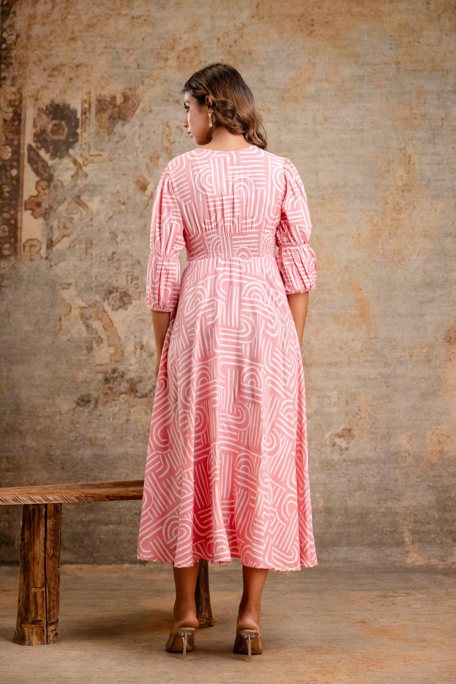 Designer midi dress in rayon fabric