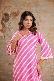 Diagonal striped pink cotton co-ord set