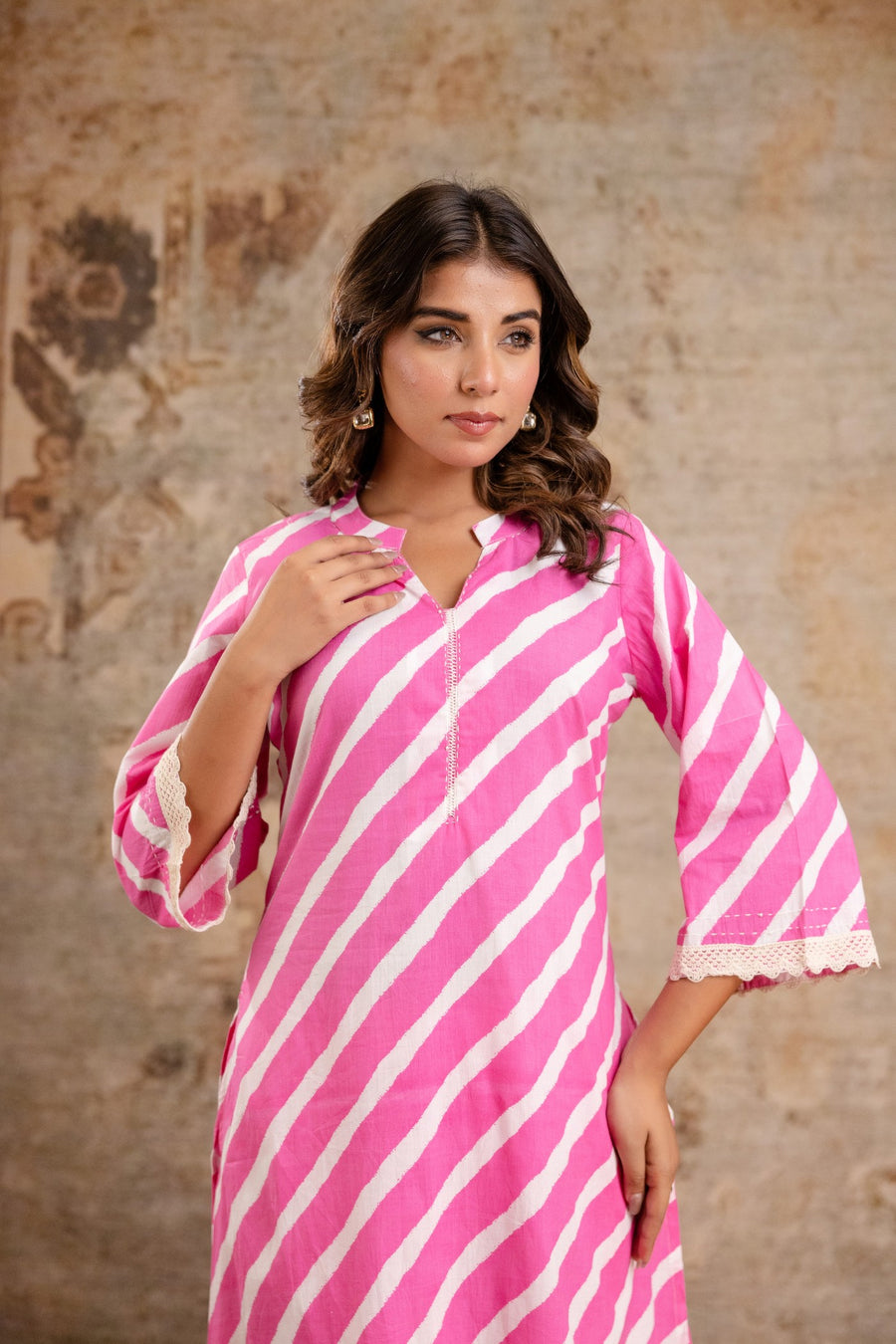 Diagonal striped pink cotton co-ord set