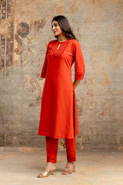 Elegant rust kurta pant set