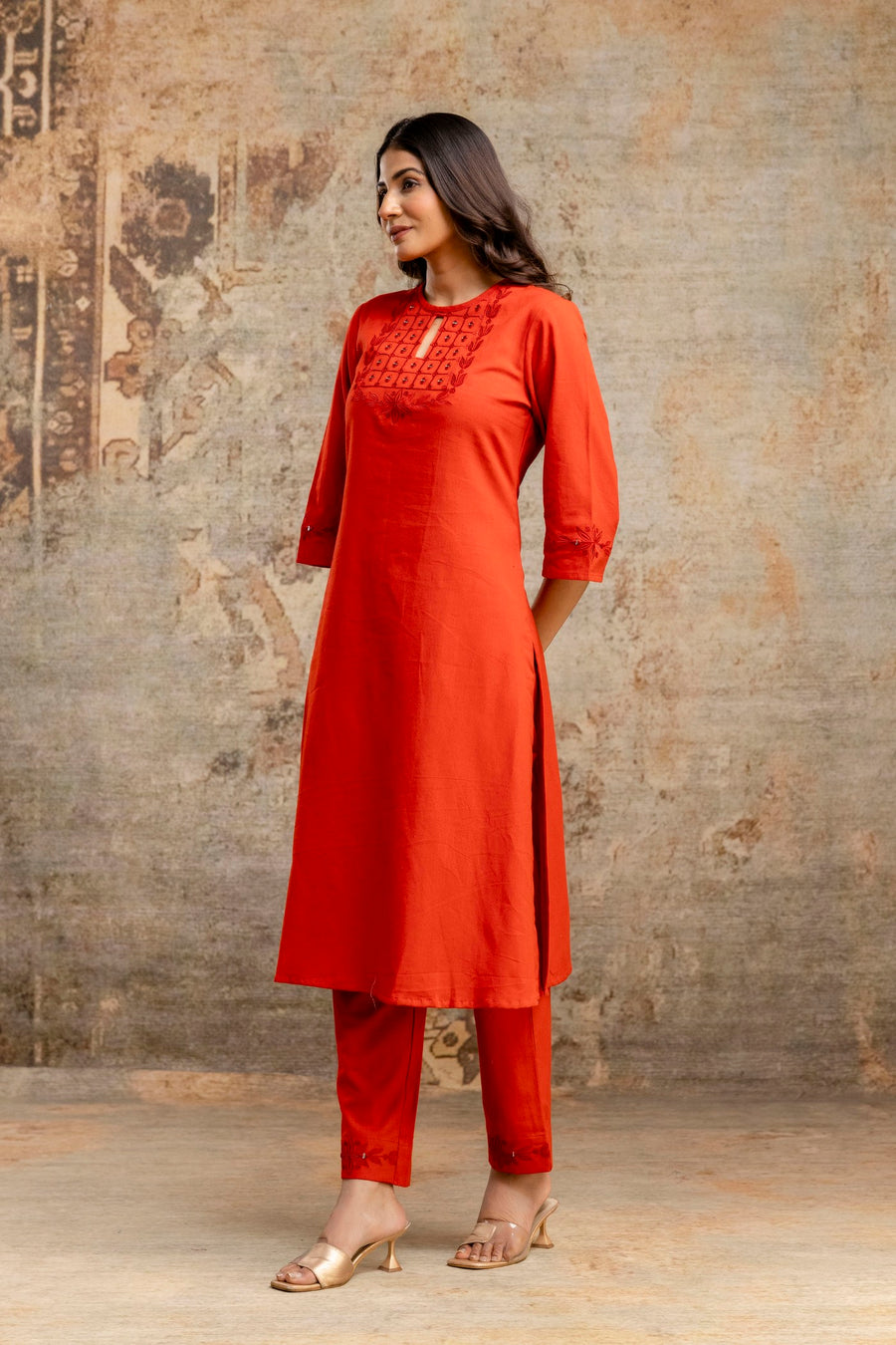 Elegant rust kurta pant set