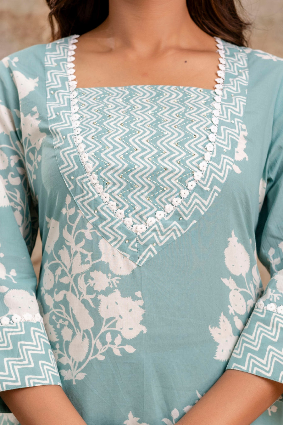 Floral print cotton kurta with matching bottom