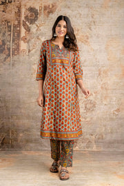 Full-length cotton suit with printed dupatta