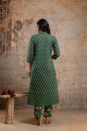 Green Floral Print Pure Cotton Kurta Set for Women – Aaronee Ethnic Wear