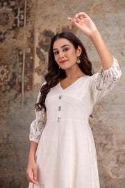 Grey kurti dress with peach floral motifs