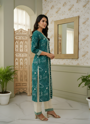 Aaronee Blue Printed Pure Cotton Kurta Set for Women