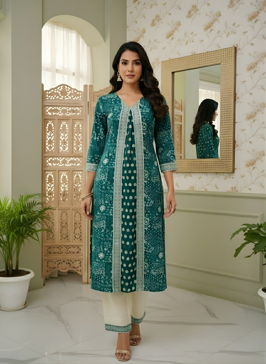 Elegant Blue Cotton Kurti Pant Set Aaronee